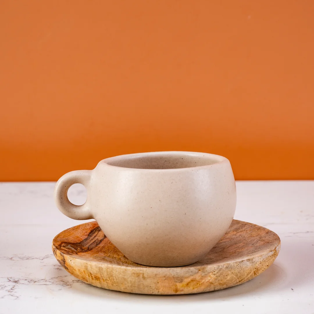 Orbit espresso cup + wooden saucer – Shale