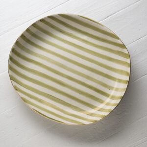 Large Olive Stripe Cabbage Platter with Gold Rim