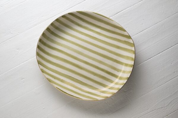 Large Olive Stripe Cabbage Platter with Gold Rim