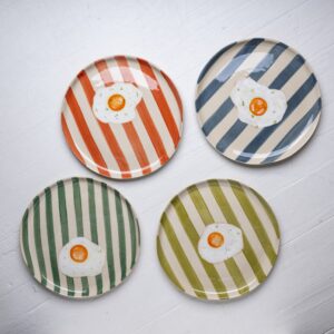 Set of 4 Bailey Striped Egg Breakfast Plates