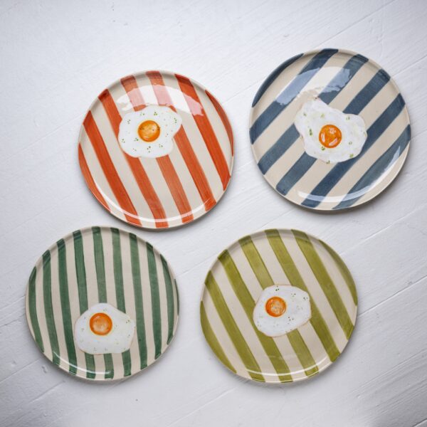 Set of 4 Bailey Striped Egg Breakfast Plates