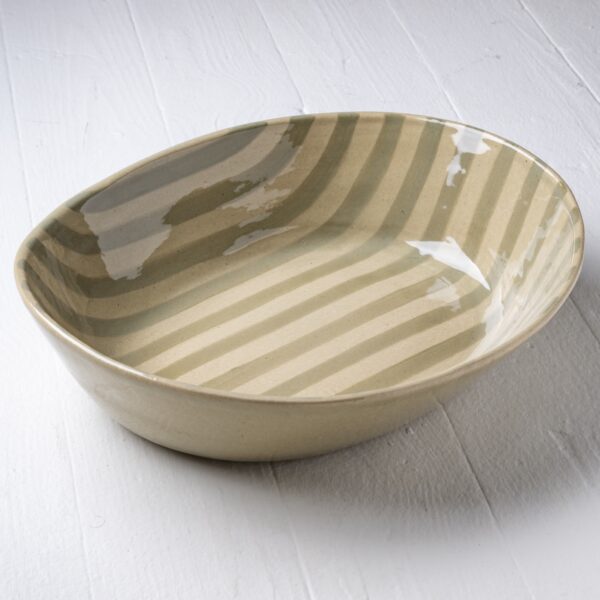 Medium Olive Stripe & Forest Oval Bowl