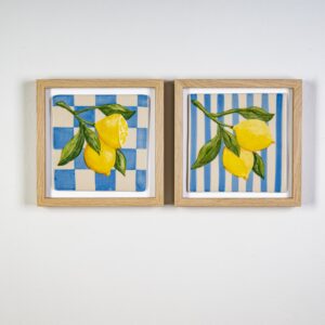 Framed lemon check and stripes set 2