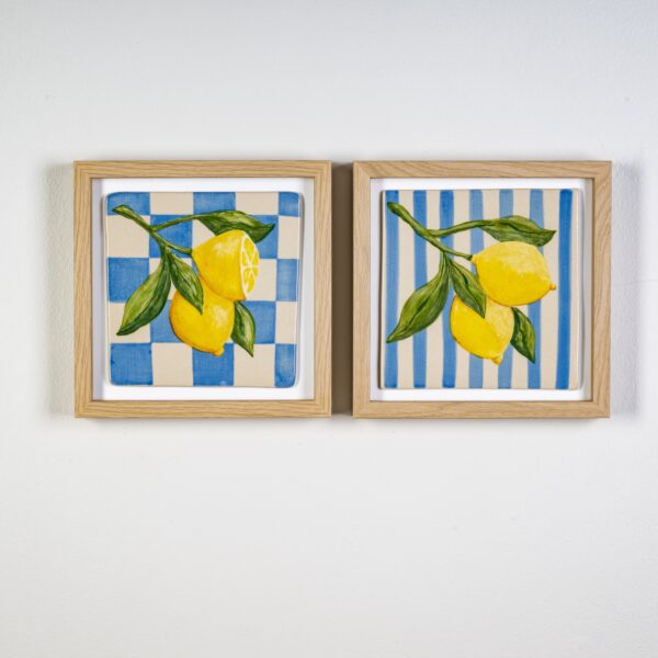 Framed lemon check and stripes set 2