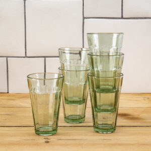 Moss glass lg set 6 greeny coloured clear glass