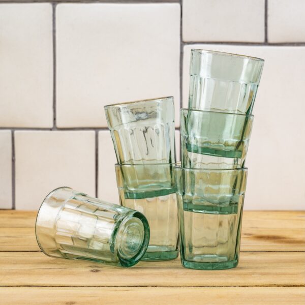 Moss glass sml set 6 greeny coloured clear glass